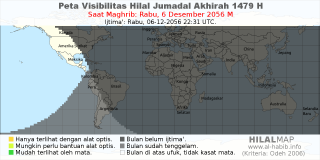 HilalMap: Peta Visibilitas Hilal Jumadal-Akhirah 1479 H: rukyat tanggal 2056-12-6 M