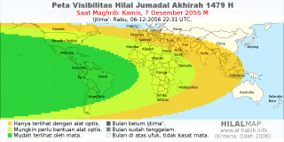 HilalMap: Peta Visibilitas Hilal Jumadal-Akhirah 1479 H: rukyat tanggal 2056-12-7 M