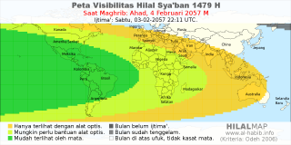 HilalMap: Peta Visibilitas Hilal Syaban 1479 H: rukyat tanggal 2057-2-4 M