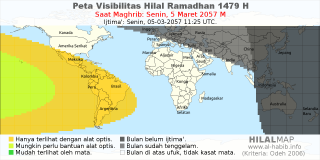 HilalMap: Peta Visibilitas Hilal Ramadhan 1479 H: rukyat tanggal 2057-3-5 M