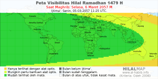 HilalMap: Peta Visibilitas Hilal Ramadhan 1479 H: rukyat tanggal 2057-3-6 M