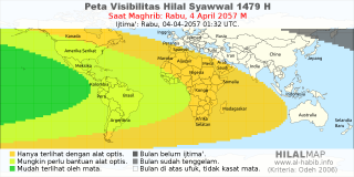 HilalMap: Peta Visibilitas Hilal Syawwal 1479 H: rukyat tanggal 2057-4-4 M