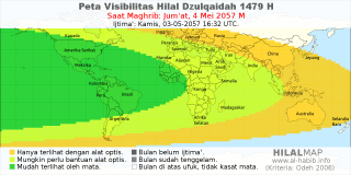 HilalMap: Peta Visibilitas Hilal Dzulqaidah 1479 H: rukyat tanggal 2057-5-4 M
