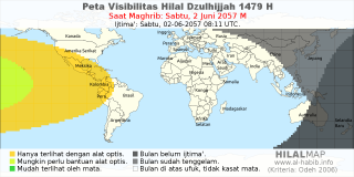 HilalMap: Peta Visibilitas Hilal Dzulhijjah 1479 H: rukyat tanggal 2057-6-2 M