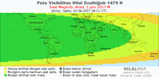 HilalMap: Peta Visibilitas Hilal Dzulhijjah 1479 H: rukyat tanggal 2057-6-3 M