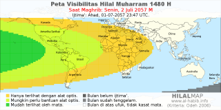 HilalMap: Peta Visibilitas Hilal Muharram 1480 H: rukyat tanggal 2057-7-2 M