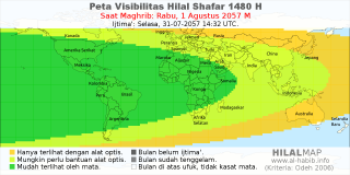 HilalMap: Peta Visibilitas Hilal Shafar 1480 H: rukyat tanggal 2057-8-1 M