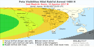 HilalMap: Peta Visibilitas Hilal Rabiul-Awwal 1480 H: rukyat tanggal 2057-8-30 M