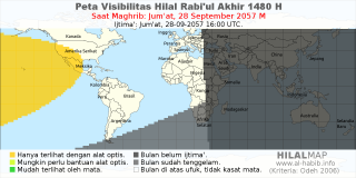 HilalMap: Peta Visibilitas Hilal Rabiul-Akhir 1480 H: rukyat tanggal 2057-9-28 M