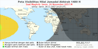 HilalMap: Peta Visibilitas Hilal Jumadal-Akhirah 1480 H: rukyat tanggal 2057-11-26 M