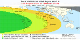 HilalMap: Peta Visibilitas Hilal Rajab 1480 H: rukyat tanggal 2057-12-26 M