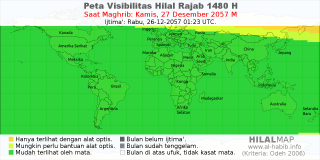 HilalMap: Peta Visibilitas Hilal Rajab 1480 H: rukyat tanggal 2057-12-27 M