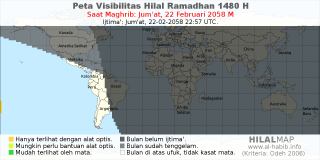 HilalMap: Peta Visibilitas Hilal Ramadhan 1480 H: rukyat tanggal 2058-2-22 M