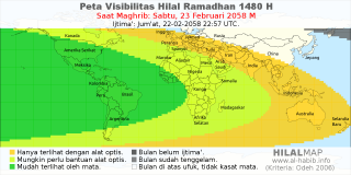 HilalMap: Peta Visibilitas Hilal Ramadhan 1480 H: rukyat tanggal 2058-2-23 M