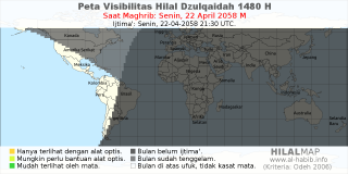 HilalMap: Peta Visibilitas Hilal Dzulqaidah 1480 H: rukyat tanggal 2058-4-22 M