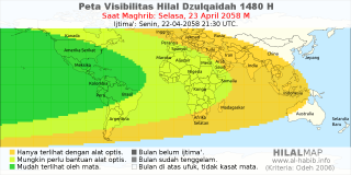 HilalMap: Peta Visibilitas Hilal Dzulqaidah 1480 H: rukyat tanggal 2058-4-23 M