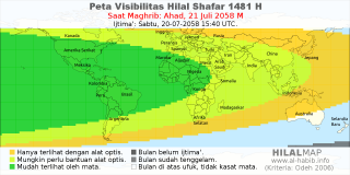 HilalMap: Peta Visibilitas Hilal Shafar 1481 H: rukyat tanggal 2058-7-21 M