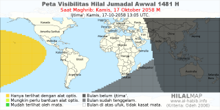 HilalMap: Peta Visibilitas Hilal Jumadal-Awwal 1481 H: rukyat tanggal 2058-10-17 M