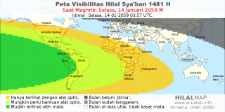HilalMap: Peta Visibilitas Hilal Syaban 1481 H: rukyat tanggal 2059-1-14 M