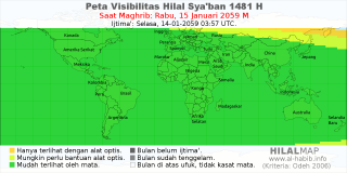 HilalMap: Peta Visibilitas Hilal Syaban 1481 H: rukyat tanggal 2059-1-15 M