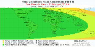HilalMap: Peta Visibilitas Hilal Ramadhan 1481 H: rukyat tanggal 2059-2-13 M