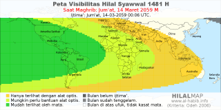 HilalMap: Peta Visibilitas Hilal Syawwal 1481 H: rukyat tanggal 2059-3-14 M