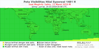 HilalMap: Peta Visibilitas Hilal Syawwal 1481 H: rukyat tanggal 2059-3-15 M