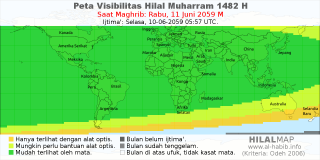 HilalMap: Peta Visibilitas Hilal Muharram 1482 H: rukyat tanggal 2059-6-11 M