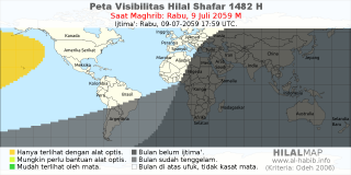 HilalMap: Peta Visibilitas Hilal Shafar 1482 H: rukyat tanggal 2059-7-9 M