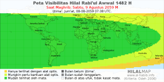 HilalMap: Peta Visibilitas Hilal Rabiul-Awwal 1482 H: rukyat tanggal 2059-8-9 M