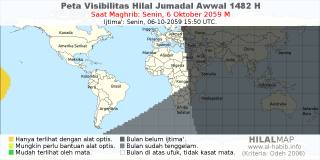 HilalMap: Peta Visibilitas Hilal Jumadal-Awwal 1482 H: rukyat tanggal 2059-10-6 M