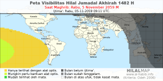 HilalMap: Peta Visibilitas Hilal Jumadal-Akhirah 1482 H: rukyat tanggal 2059-11-5 M