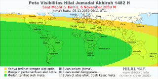 HilalMap: Peta Visibilitas Hilal Jumadal-Akhirah 1482 H: rukyat tanggal 2059-11-6 M