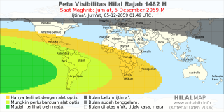 HilalMap: Peta Visibilitas Hilal Rajab 1482 H: rukyat tanggal 2059-12-5 M
