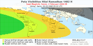 HilalMap: Peta Visibilitas Hilal Ramadhan 1482 H: rukyat tanggal 2060-2-2 M