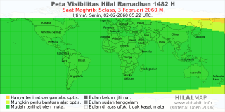 HilalMap: Peta Visibilitas Hilal Ramadhan 1482 H: rukyat tanggal 2060-2-3 M