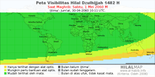 HilalMap: Peta Visibilitas Hilal Dzulhijjah 1482 H: rukyat tanggal 2060-5-1 M