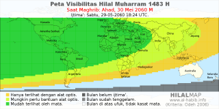 HilalMap: Peta Visibilitas Hilal Muharram 1483 H: rukyat tanggal 2060-5-30 M