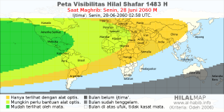 HilalMap: Peta Visibilitas Hilal Shafar 1483 H: rukyat tanggal 2060-6-28 M