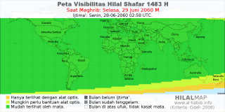 HilalMap: Peta Visibilitas Hilal Shafar 1483 H: rukyat tanggal 2060-6-29 M