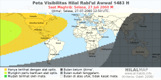 HilalMap: Peta Visibilitas Hilal Rabiul-Awwal 1483 H: rukyat tanggal 2060-7-27 M