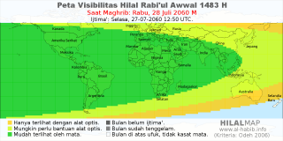 HilalMap: Peta Visibilitas Hilal Rabiul-Awwal 1483 H: rukyat tanggal 2060-7-28 M