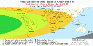 HilalMap: Peta Visibilitas Hilal Rabiul-Akhir 1483 H: rukyat tanggal 2060-8-26 M