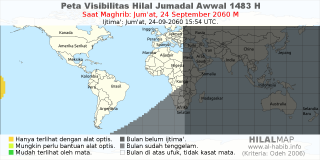 HilalMap: Peta Visibilitas Hilal Jumadal-Awwal 1483 H: rukyat tanggal 2060-9-24 M