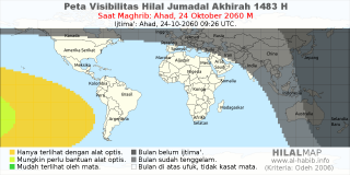 HilalMap: Peta Visibilitas Hilal Jumadal-Akhirah 1483 H: rukyat tanggal 2060-10-24 M