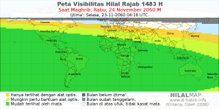 HilalMap: Peta Visibilitas Hilal Rajab 1483 H: rukyat tanggal 2060-11-24 M