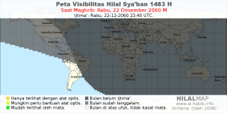HilalMap: Peta Visibilitas Hilal Syaban 1483 H: rukyat tanggal 2060-12-22 M