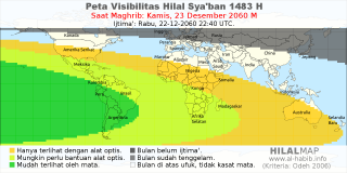 HilalMap: Peta Visibilitas Hilal Syaban 1483 H: rukyat tanggal 2060-12-23 M