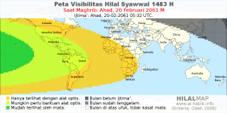 HilalMap: Peta Visibilitas Hilal Syawwal 1483 H: rukyat tanggal 2061-2-20 M
