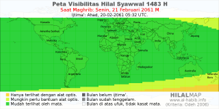 HilalMap: Peta Visibilitas Hilal Syawwal 1483 H: rukyat tanggal 2061-2-21 M